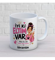 Kişiye Özel Elti Tasarımlı İyi ki Eltim Var Yazılı İsimli Seramik Kupa Bardak