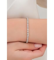 3.8 mm Gümüş Beyaz Zirkon Taşlı Pırlanta Montürlü Rodyumlu Su Yolu Bileklik