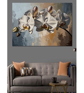 Modern Sanat Beyaz Orkide Çiçeği Dekoratif Kanvas - Mdf Ahşap Tablo