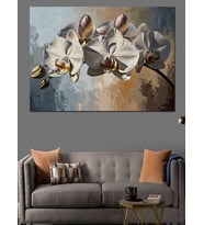 Modern Sanat Beyaz Orkide Çiçeği Dekoratif Kanvas - Mdf Ahşap Tablo