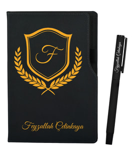 Kişiye Özel Doğum Günü Hediyesi Siyah Defter ve Roller Kalem Hediye Seti