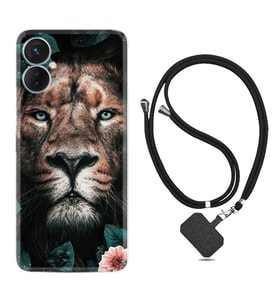 Tecno Spark 9T Kılıf Resimli Boyun Askılı İpli Desenli Silikon Leon Flowers 1333