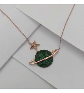 Gümüş Satürn Gezegen Kolye 925 Ayar