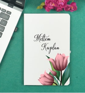 Öğretmene Hediye Çiçek Tasarımlı Kişiye Özel Beyaz Defter