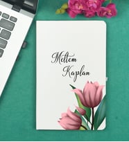 Öğretmene Hediye Çiçek Tasarımlı Kişiye Özel Beyaz Defter