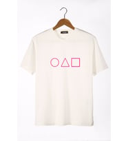 Erkek Ekru Önü Squid Game Baskılı Bisiklet Yaka Oversize T-Shirt 22Y-3400762-58