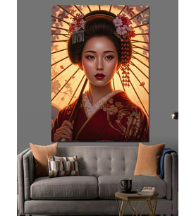 Japon Geisha Kadın Portresi Dekoratif Kanvas - Mdf Ahşap Tablo