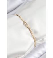 Pirinç Zirkon Taşlı Dikdörtgen Model Ezme Zincir Gold Renk Kadın Bileklik - TJ-BB7593