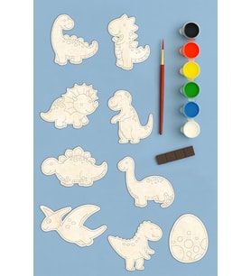 Dinozorlar Ahşap Boyama Etkinlik Seti Eğitici Çocuk Aktivite Fırça Akrilik Boya Kreş Okul Öncesi