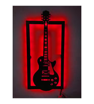 Elektro Gitar Led Işıklı Ahşap Tablo (Kırmızı)