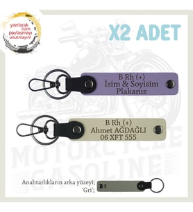 Motorcu Dostlara Özel, İsim Plaka, B Rh (+) Kan Grubu Yazılı Hediye x2 Anahtarlıklar, Mor-S Kahve-Gr (Çok Renkli)