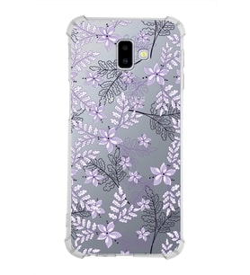 Samsung Galaxy J6 Plus  Köşe Korumalı Antişok Kapak Floral Lila Tasarımlı Şeffaf  Kılıf