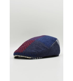 Erkek Patchwork Tweed Yün Kasket İngiliz Newsboy Şapka (Lacivert)