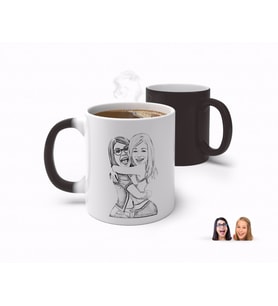 BK Gift Kişiye Özel Karakalem Kız Kardeşler Karikatürlü Sihirli Kupa Bardak-10 (Beyaz)