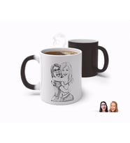 BK Gift Kişiye Özel Karakalem Kız Kardeşler Karikatürlü Sihirli Kupa Bardak-10 (Beyaz)