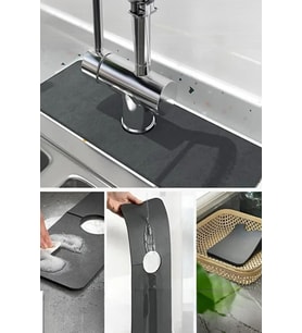 Su Emici Sihirli Lavabo Kenar Matı Musluk Altı Kurulama Mutfak Banyo Evye Su Tutucu Mat 38x13 cm