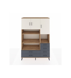 Hyperion Dolap 9 Raflı 6 Çekmeceli 3 Kapaklı 132x44x195 Çam-Aytaşı/Antrasit