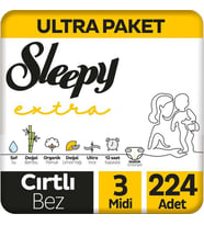 Sleepy Extra Günlük Aktivite Ultra Paket Bebek Bezi 3 Numara Midi 224 Adet (Yeşil)