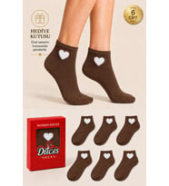 Ducks Socks Kadın Kalp Desenli Patik Çorap Kutulu Pamuklu 6'lı Dikişsiz Hediye Kutulu Çorap