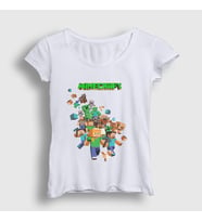Presmono Kadın Beyaz All Minecraft T-Shirt 28873tt (Beyaz)