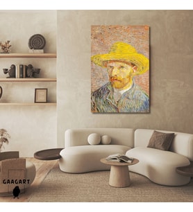 Tekli Dikey Kanvas Tablo Ünlü Eserler Van Gogh Self Portrait Straw Hat