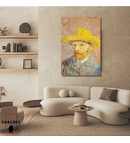 Tekli Dikey Kanvas Tablo Ünlü Eserler Van Gogh Self Portrait Straw Hat