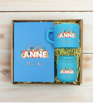 BK Gift Kişiye Özel İsimli DTF Anne Temalı Turkuaz Defter & Kahve Fincanı & Mum Hediye Seti-2, Anneye Hediye, Anneler Günü Hediyesi