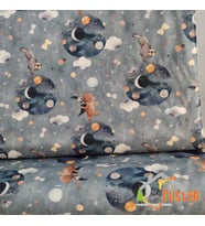 Uzayda Ayıcık Desenli, Çocuk ve Bebek İçin, Su ve Leke İtici Panama Keteni Küçükçalık Premier Duck Kumaş Bezi 100x180 (Gri - Lacivert - Camel Rengi)