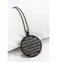 Siyah Çift Taraflı Çelik Kolye Ön Yüzünde Ayetel Kürsi Arka Yüzünde Dört Kul Yazılı Kolye (3 cm)