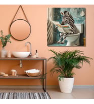 Tekli Kare Kanvas Banyo Tablosu Gazete Okuyan Zebra