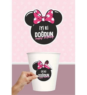 Minnie Mouse Pink Temalı Sticker (Etiket) ** Yapışkanlı Kağıt