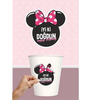 Minnie Mouse Pink Temalı Sticker (Etiket) ** Yapışkanlı Kağıt