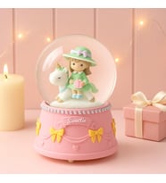 Unicorn Üstünde Oturan Kız Temalı Işıklı Müzikli Püskürtmeli Büyük Boy Kar Küresi