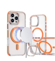 Coverzone iPhone 16 Pro Max ile uyumlu Metal Standl? ?effaf Magsefe ile uyumlu ?arj �zellikli Renkli ve ??k Tasar?ml? Dalliance Transparent TPU Arka Kapak Orange