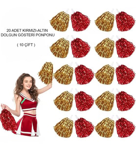 Kırmızı Altın Metalik Dolgun Gösteri Ponponu 20 Adet (10 Çift)