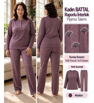 LANA Kadın Battal Pamuk Likralı Raporlu İnterlok Kışlık Pijama Takımı 245/11 - 1 Adet
