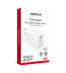 Apricot APC-PD26 25W PD + USB Çift Çıkışlı Hızlı Şarj Adaptörü Beyaz