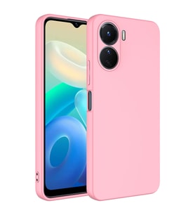 Vivo Y16 Kılıf Kamera Korumalı iÇi Süet Dokulu Lansman Tipi Silikon (Pembe)