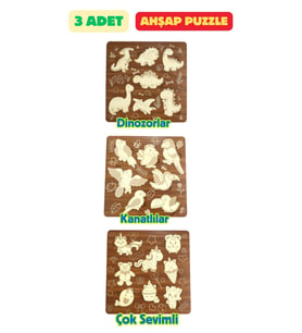 Çocuk Puzzle (Yapboz) Birinci Sınıf Ahşap 3 Parça Eğitici Öğretici Eğlenceli Set
