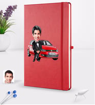 BK Gift Kişiye Özel Plakalı Erkek Volkswagen Polo Karikatürlü Kırmızı Termo Deri Defter 16x24cm Model 2