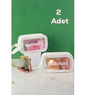 Porsima 3140-1 2li Şeffaf - Beyaz Seyahat ve Makyaj Çantası Su Geçirmez Organizer Washbag 21x13cm