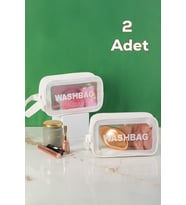 Porsima 3140-1 2li Şeffaf - Beyaz Seyahat ve Makyaj Çantası Su Geçirmez Organizer Washbag 21x13cm