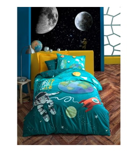 Cotton Box Junior Nevresim Takımı Tek Kişilik Little Astronaut Turkuaz