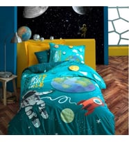 Cotton Box Junior Ranforce Nevresim Takımı Tek Kişilik Little Astronaut Turkuaz