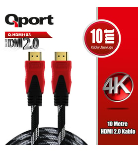 QPORT Q-HDMI103 10 METRE 2.0V 4K ALTIN UÇLU ÖRGÜLÜ KABLO