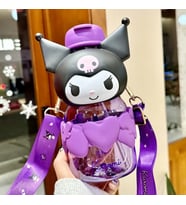 Sanrio Kuromi Figürlü Askılı Plastik Pipetli Suluk