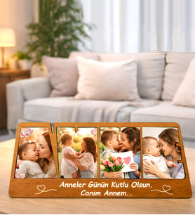 Kişiye Özel 4 Fotoğraflı Canım Annem Tasarımlı Ahşap Kolaj Masaüstü Çerçeve (Kahverengi)