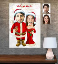 Kişiye Özel Karikatür Baskılı Ahşap Tablo Yılbaşı Sevgili-3 30x40