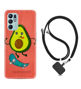 Oppo Reno 6 Kılıf Silikon Boyun Askılı İpli Desenli Silikon Avokado Skate 1741