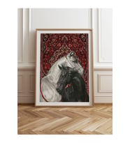 Tekli Ahşap Çerçeveli Tablo Siyah & Beyaz At Halı Motifli Tek Parça Poster Tablo TK/789 (Kahverengi-Kahve)